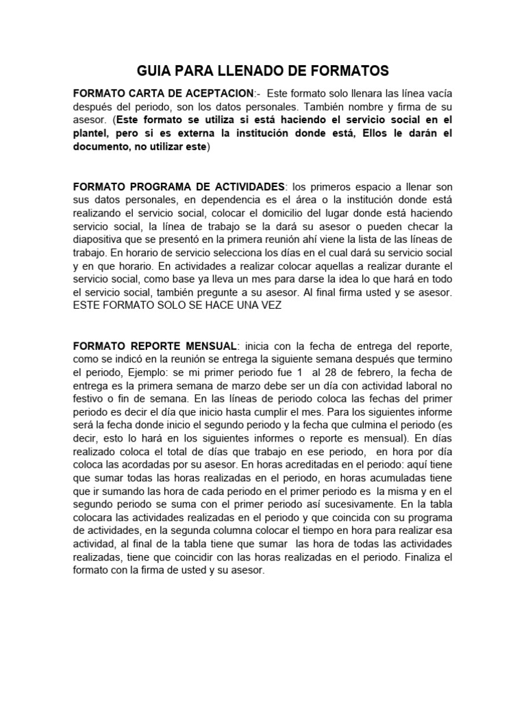 Guía para Llenado de Formatos de Servicio Social | PDF | Crecimiento ...