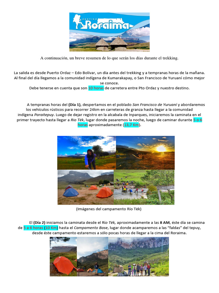 Trekking Roraima: Itinerario y Reservas | PDF