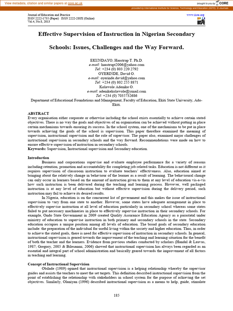 Effective Instructional Supervision in Nigeria | PDF | Teachers ...