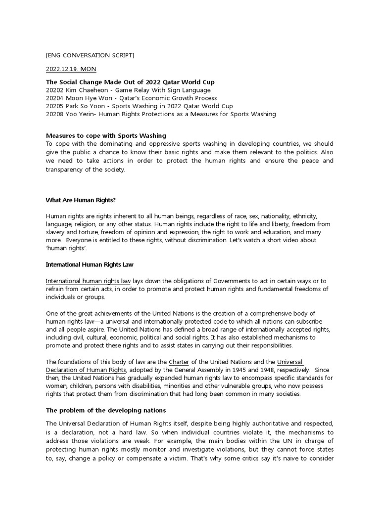 Eng Conversation Script | PDF | Human Rights | International Relations