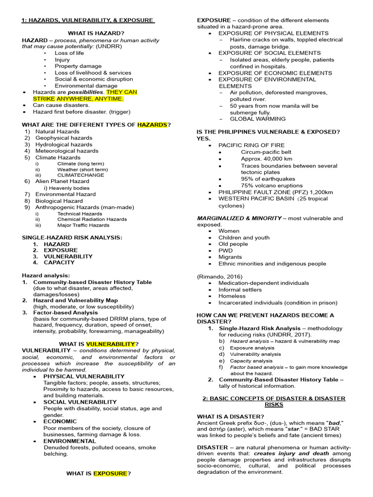Hazards Vulnerability Exposure Pdf Hazards Natural Disasters