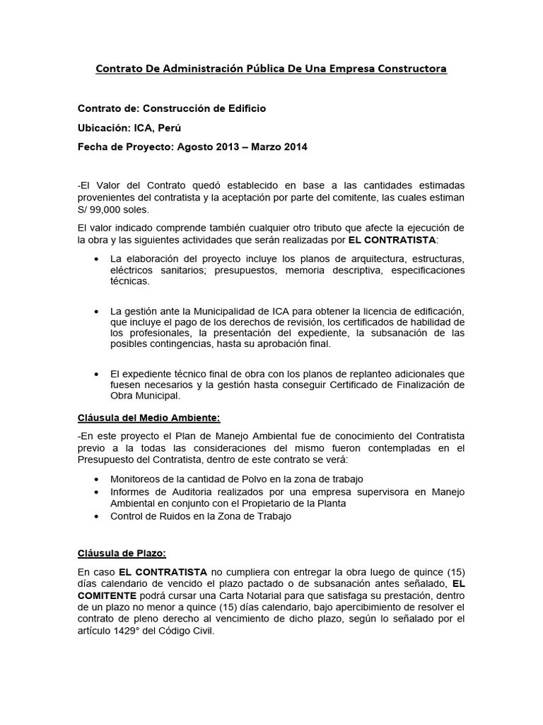 Contrato de Administración Pública de Una Empresa Constructora | PDF ...
