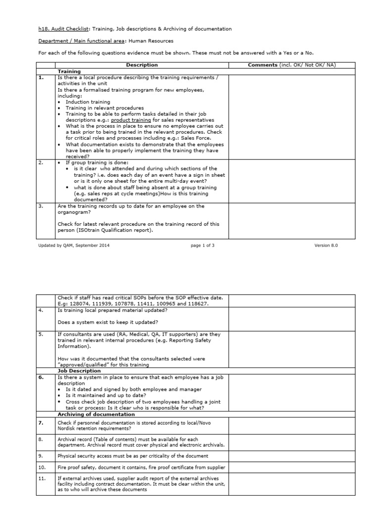 Training and Documentation Audit Checklist | PDF | Archive | Audit