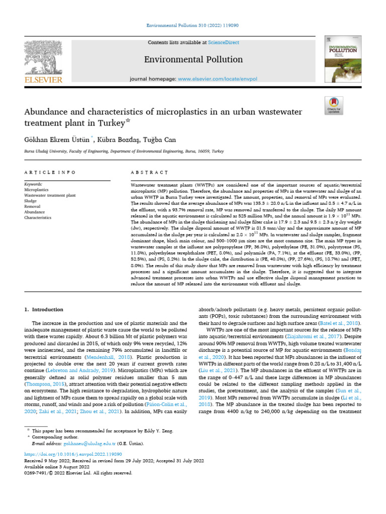 Abundance and Characteristics of Microplastics in An Urban Wastewater ...