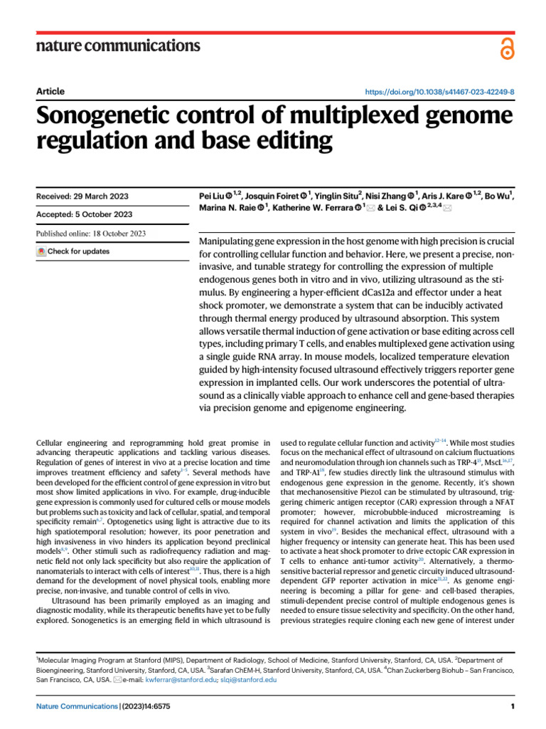 Sonogenetic control of multiplexed genome regulation and base editing