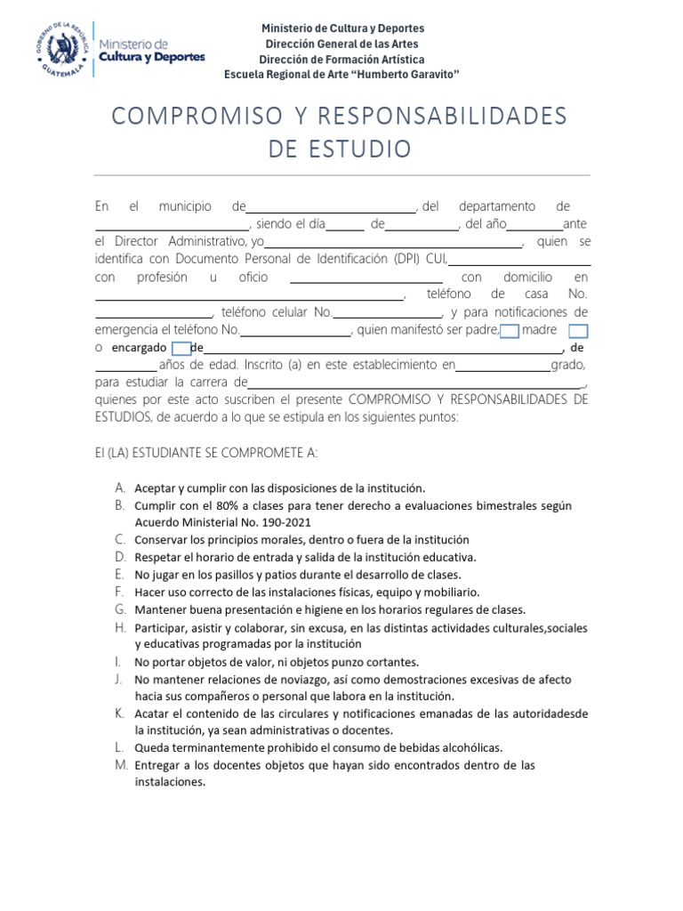 Compromiso y Responsabilidades de Estudio | PDF
