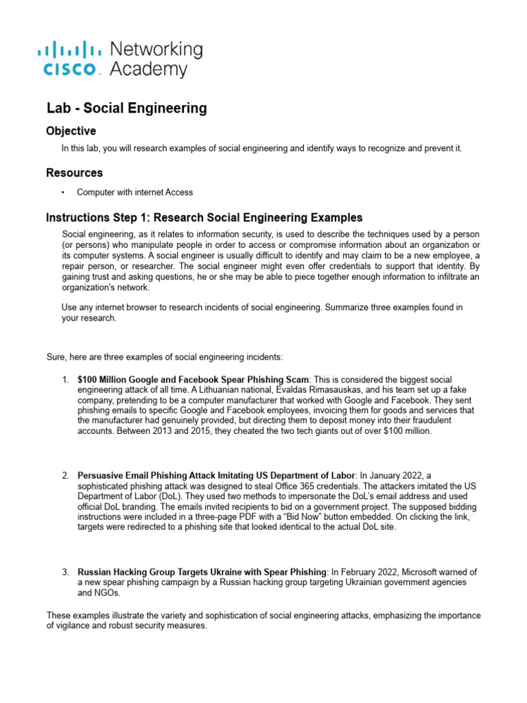 Social Engineering Prevention Lab Guide | PDF | Social Engineering ...