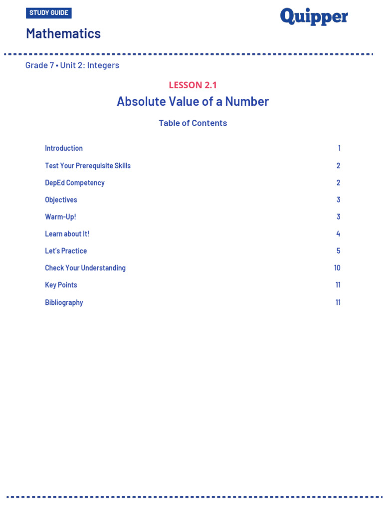 Understanding Absolute Value in Integers | PDF | Numbers | Mathematics