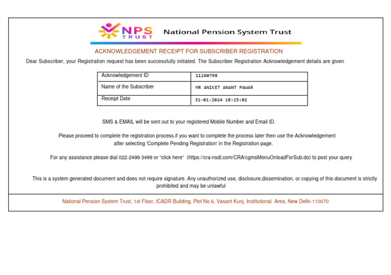 Subscriber Registration Acknowledgement | PDF