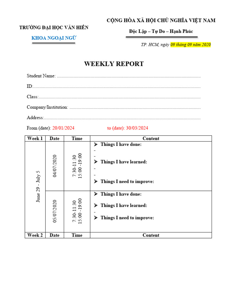 Weekly Report Sample | PDF
