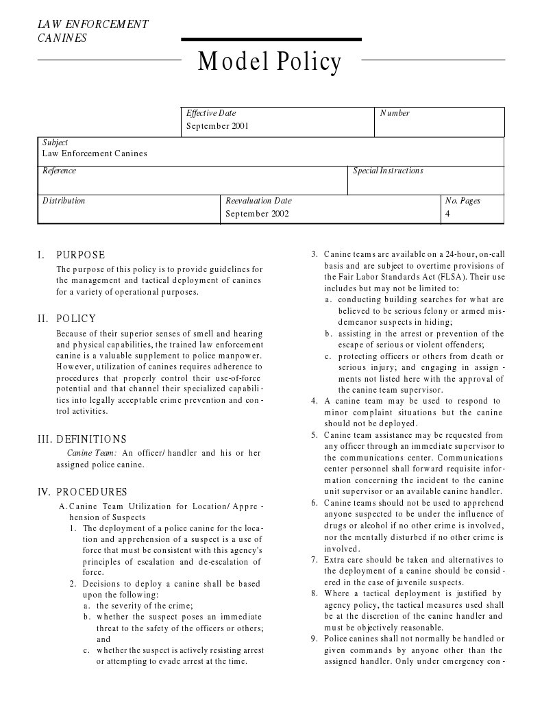 Law Enforcement Canines Policy - 2001 | PDF | Police Dog | Police