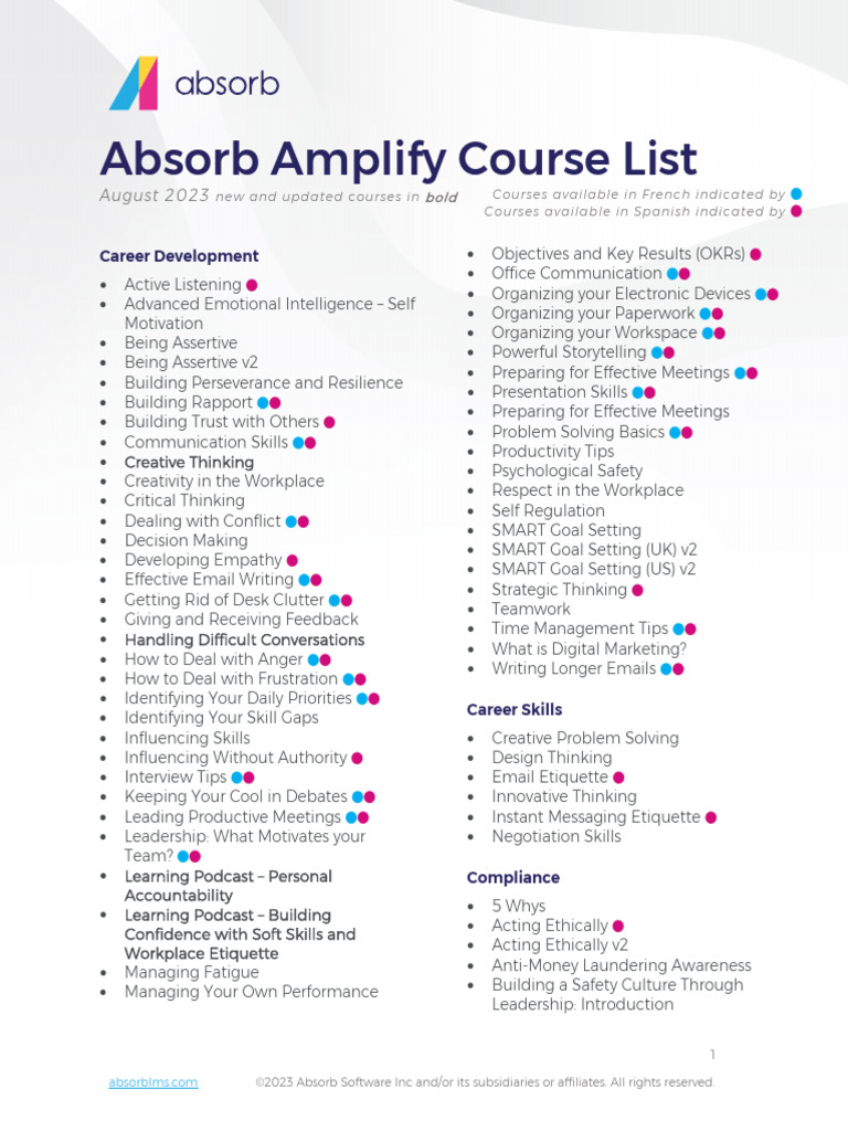 Absorb Amplify Course Offerings 2023 | PDF | Occupational Safety And ...