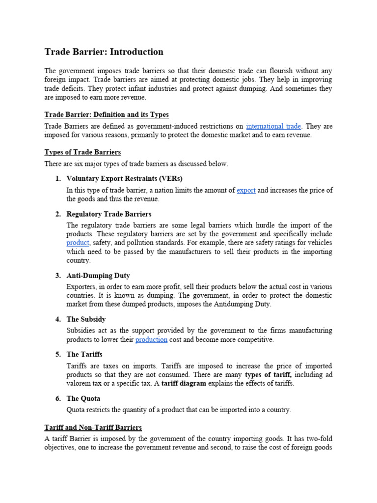 Trade Barrier | PDF | Non Tariff Barriers To Trade | Tariff