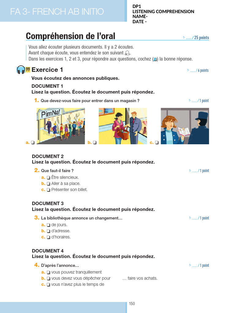 DELF A2 - Epreuve Blanche 2 - FA3 | PDF
