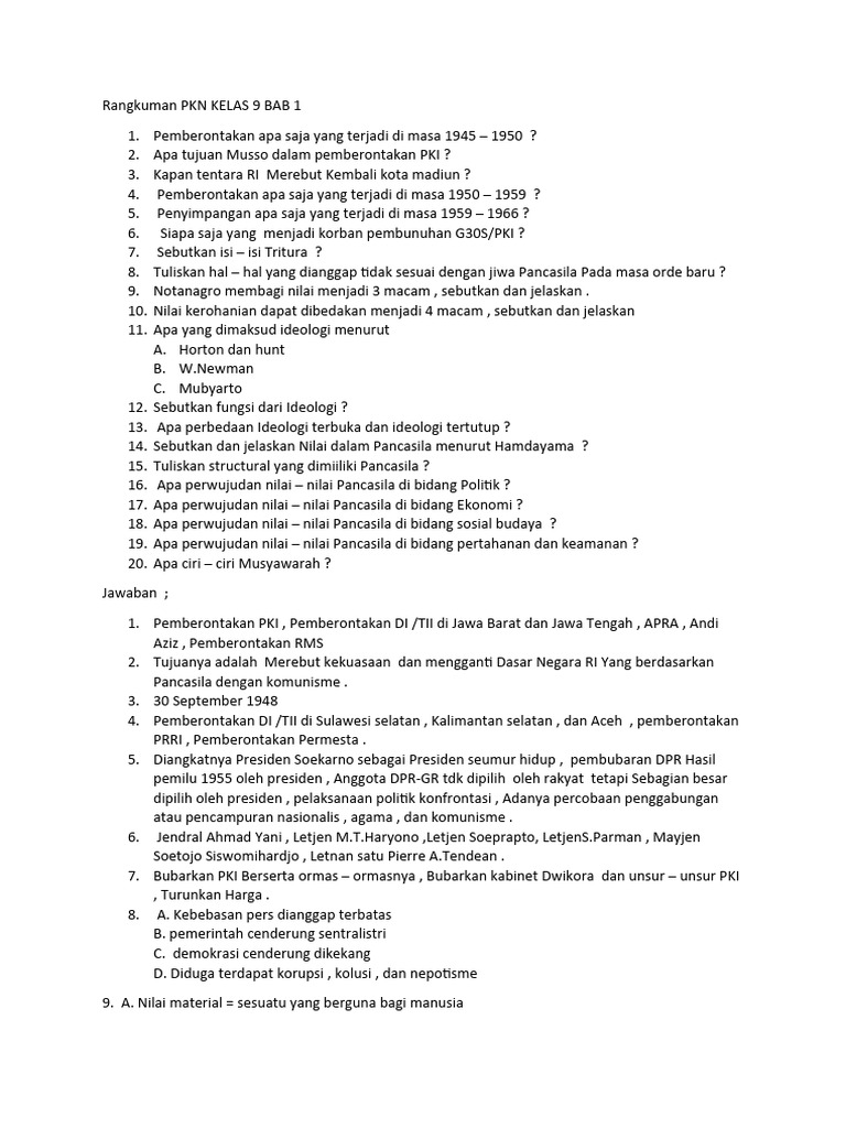 Rangkuman PKN Kelas 9 Bab 1 | PDF