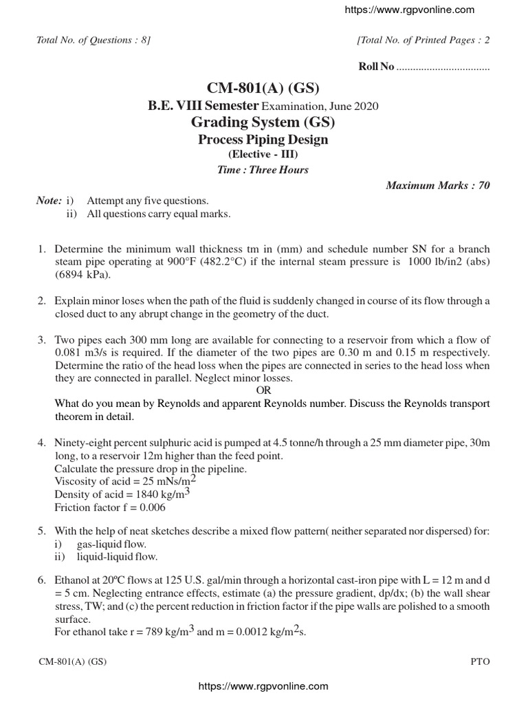 Process Piping Design Exam Questions | PDF | Reynolds Number | Phases ...