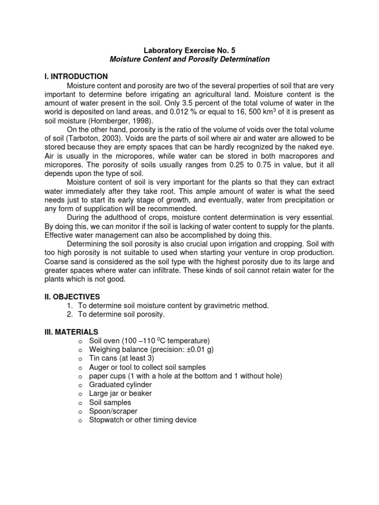 Porosity And Moisture Content Pdf Porosity Soil