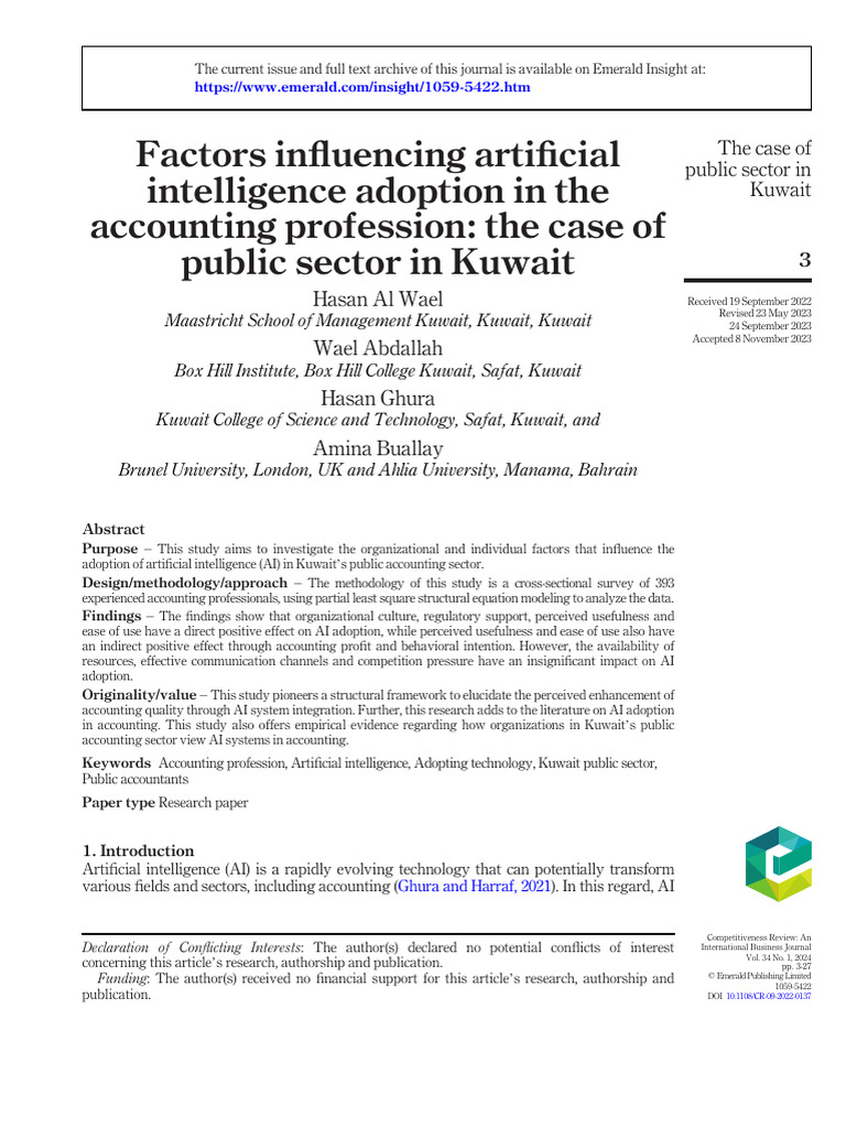 Factors Influencing Artificial Intelligence Adoption in The Accounting ...