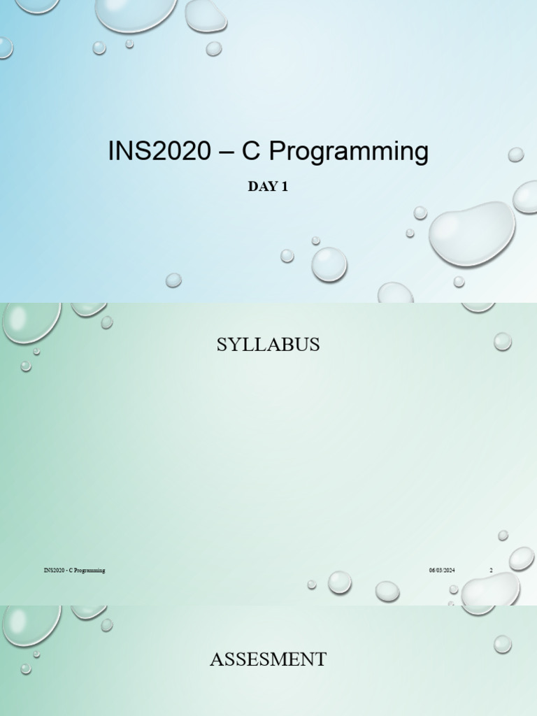 1. 1 INS2020 – C Introduction | PDF | Programming | Computer Program