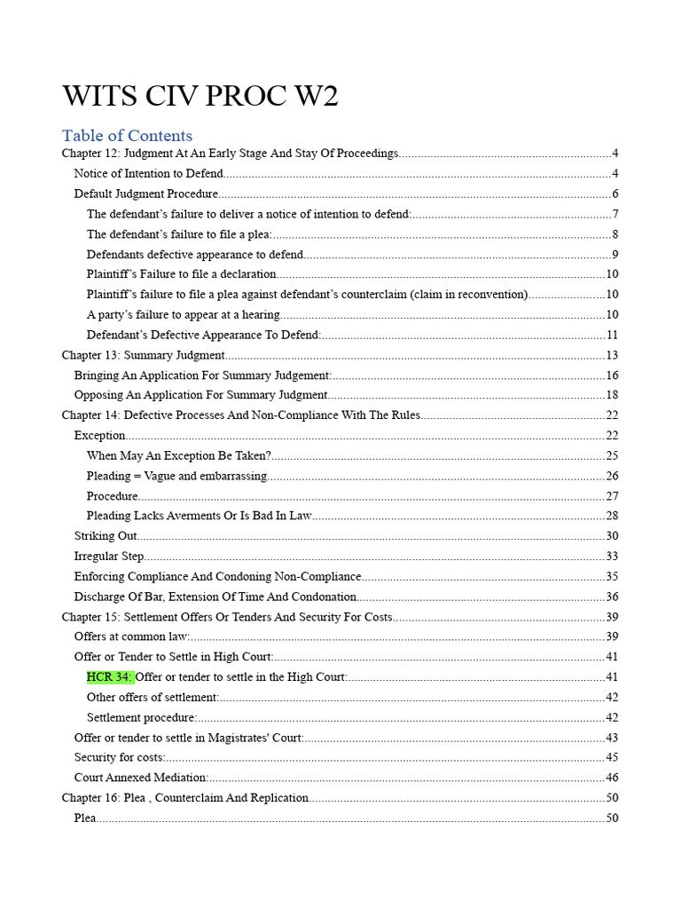 Wits civ proc w2 notes pdf default judgment judgment law 