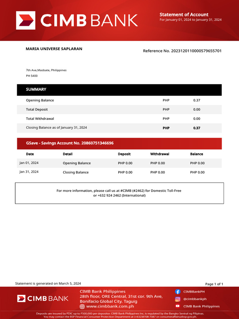 CIMB Bank Statement Summary 2024 | PDF | Finance & Money Management