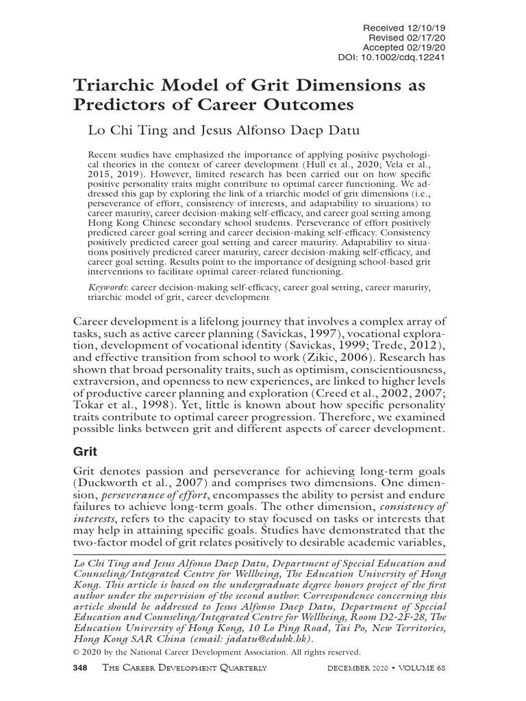 Grit Dimensions and Career Outcomes | PDF | Grit (Personality Trait ...