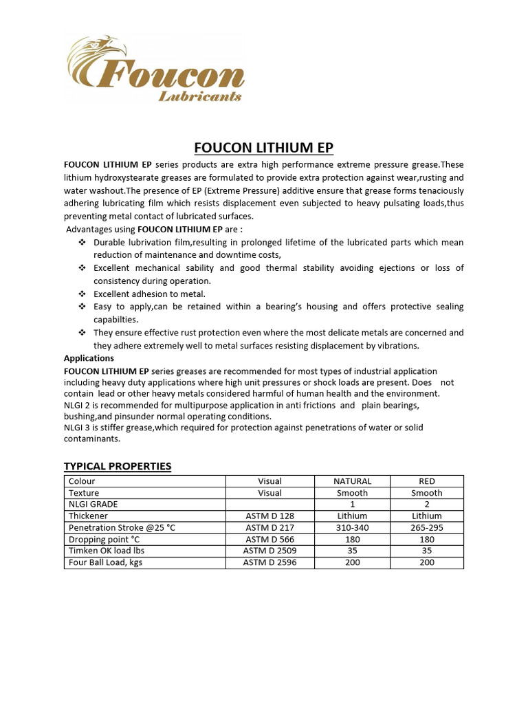 FOUCON Lithium EP Grease Overview | PDF