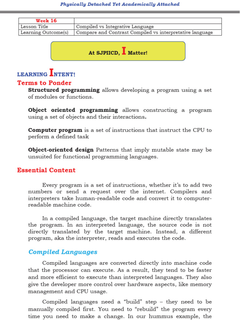 INTEGRATIVE PROGRAMMING - W16 Compiled Vs Integrative Language | PDF ...