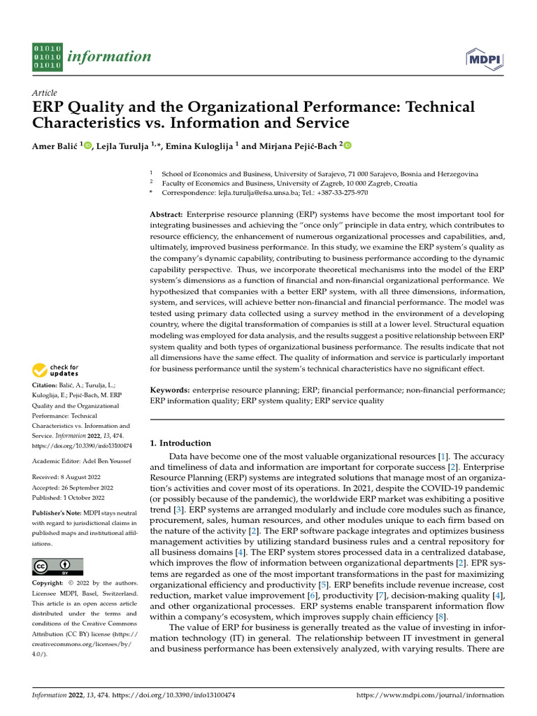 Article ERP Quality and The Organizational Performance: Technical ...