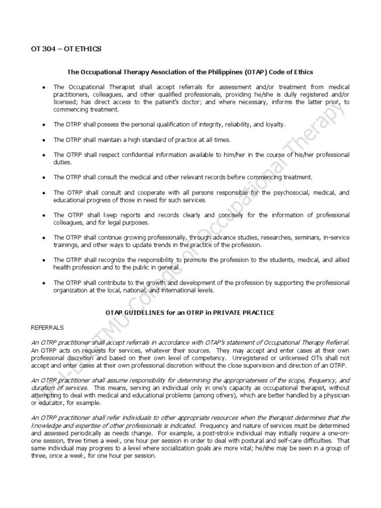 OT Code of Ethics Download Free PDF Occupational Therapy