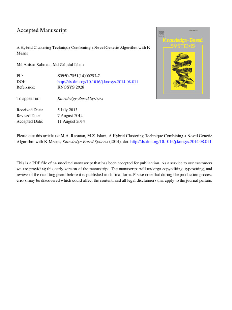Genetic Algorithm & K-Means Clustering | PDF | Cluster Analysis ...