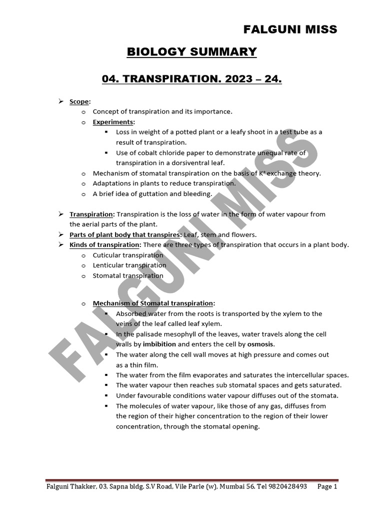 BIO X ICSE Transpiration | PDF | Foreign Language Studies | Home & Garden