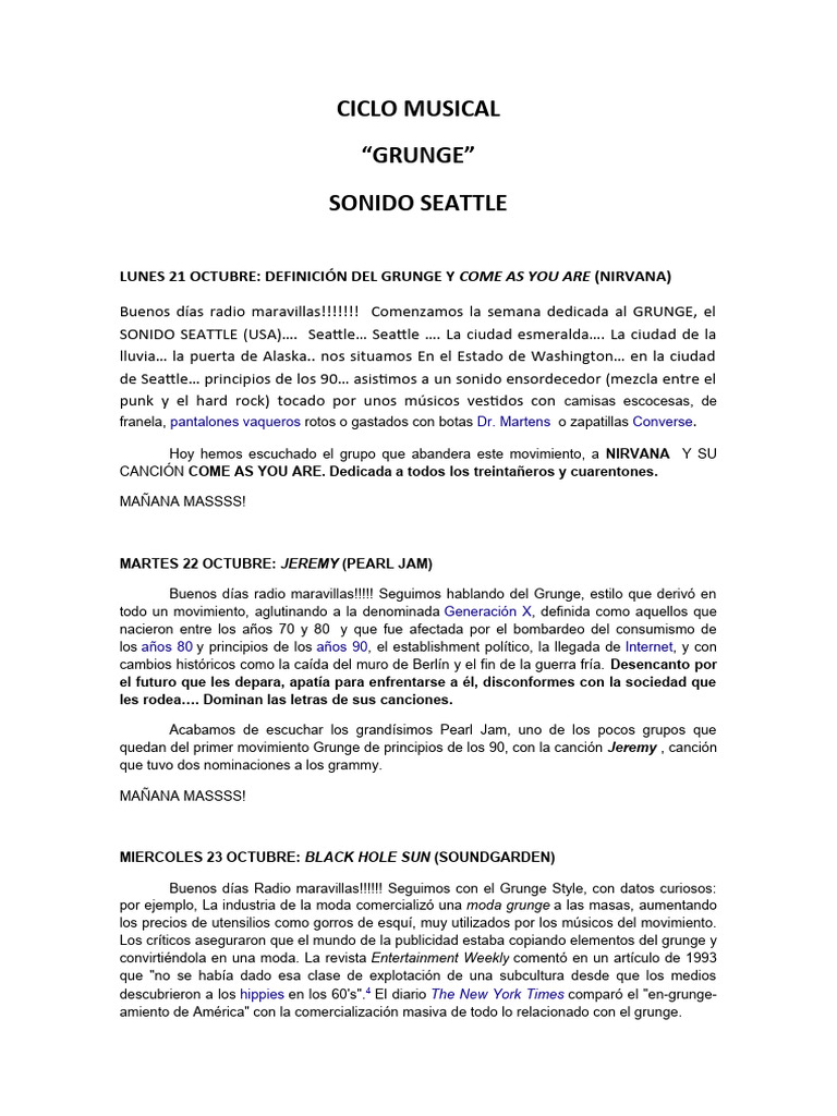 CICLO MUSICAL Grunge Descargar gratis PDF Grunge