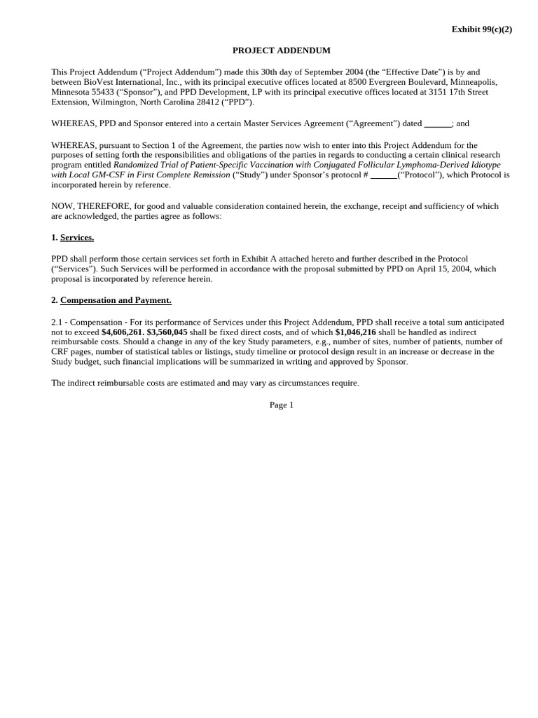 Project Addendum for Clinical Trial Agreement | PDF | Pharmacovigilance ...