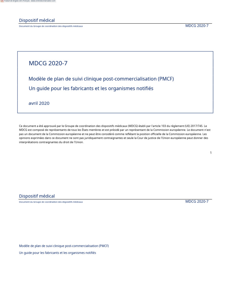 Modèle PMCF selon MDCG 2020-7 | PDF | Dispositif médical | Risque