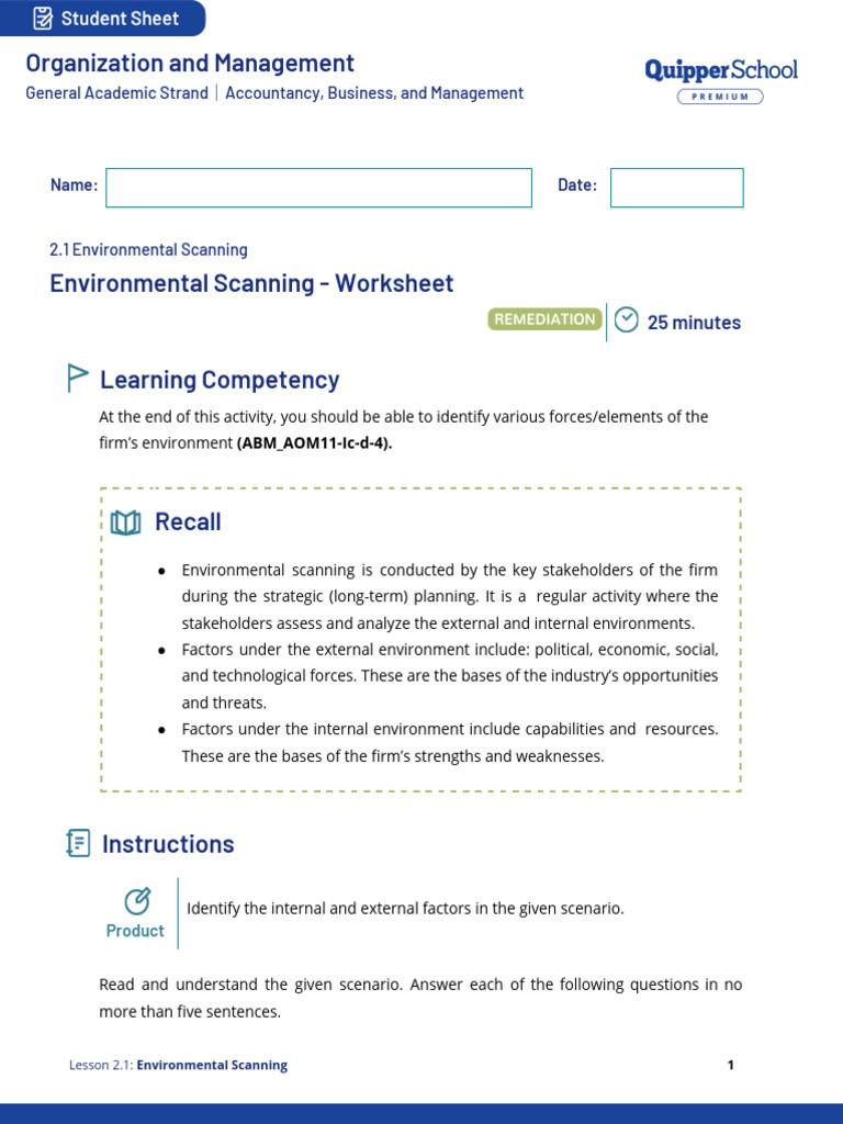 ABM Students: Environmental Scanning | PDF | Rubric (Academic) | Business