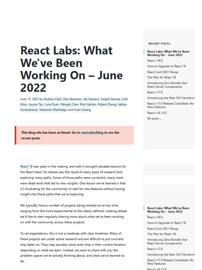 React Labs Updates - June 2022 | PDF | Computing | Software Engineering