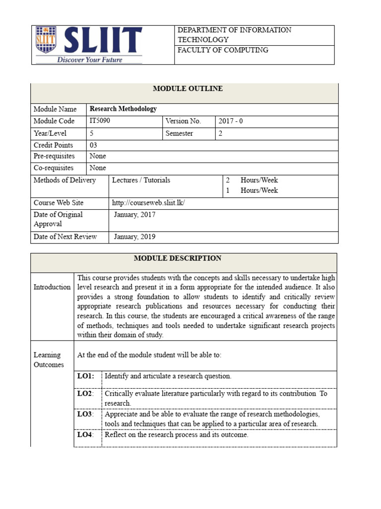 Research Methodology Module IT5090 | PDF | Cognition | Learning