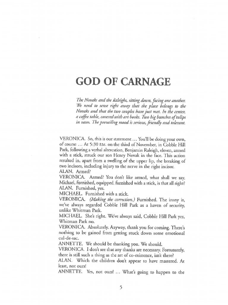 God Of Carnage Script by Yazmina Reza | PDF