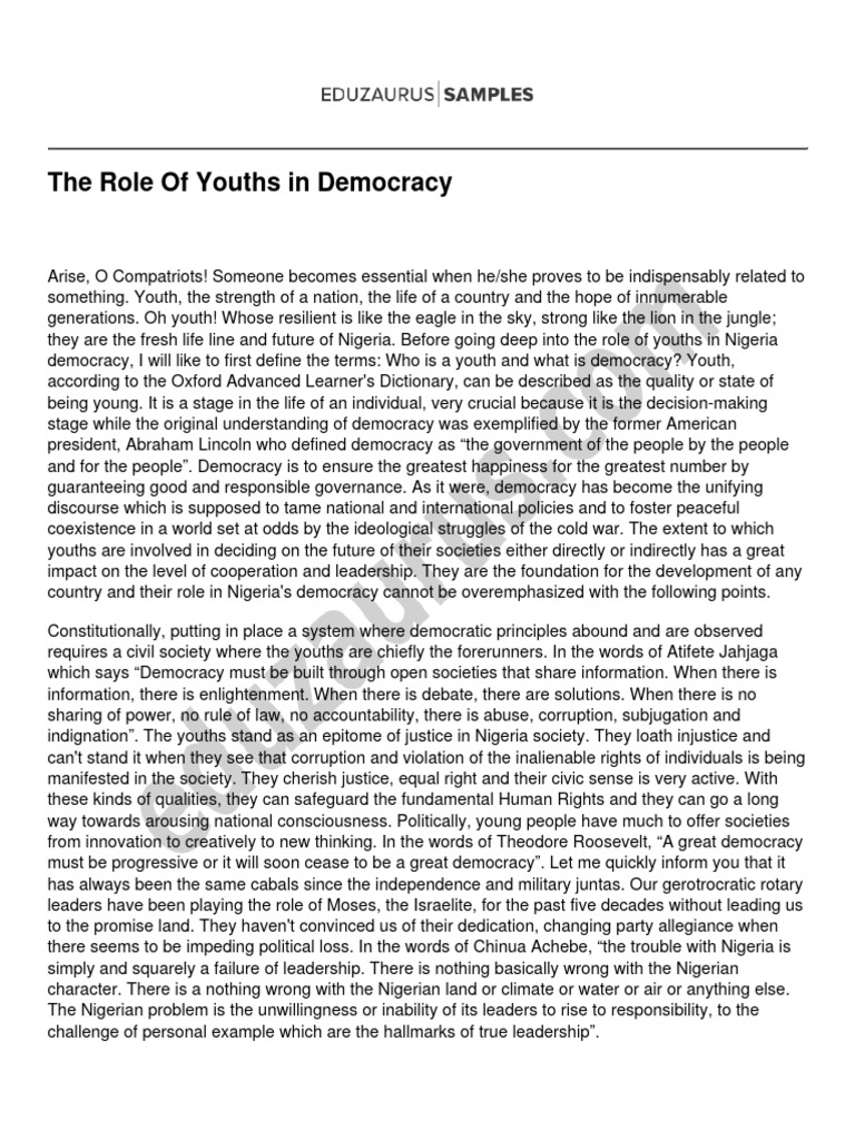 Youth's Vital Role in Democracy | PDF | Democracy | Political Ideologies