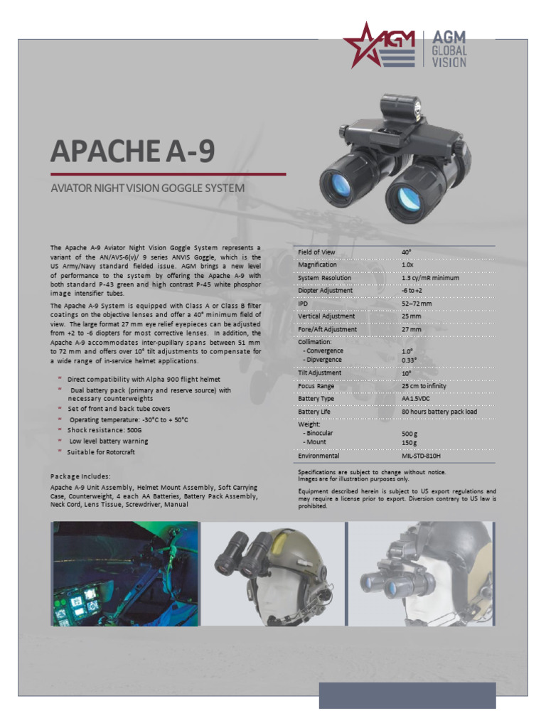Apache A-9 Night Vision Goggle Specs | PDF | Equipment | Optical Devices