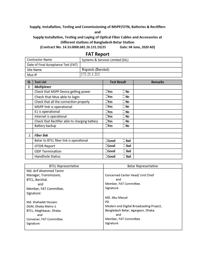 Bangladesh Betar Station FAT Report | PDF | Service Industries ...
