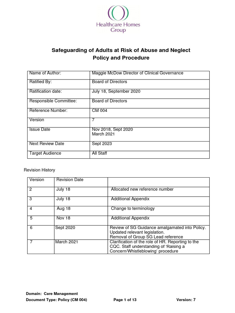 Safeguarding Adults Policy and Procedure | PDF | Aggression | Injustice
