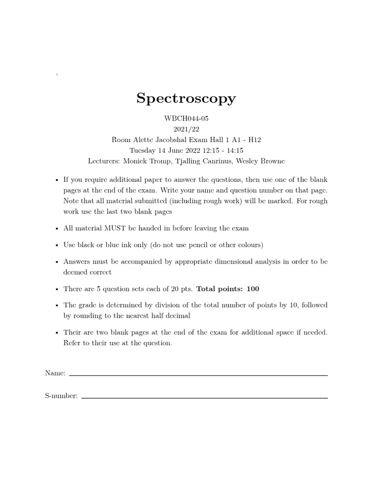 Spectroscopy Exam Guidelines 2022 | PDF | Nuclear Magnetic Resonance ...
