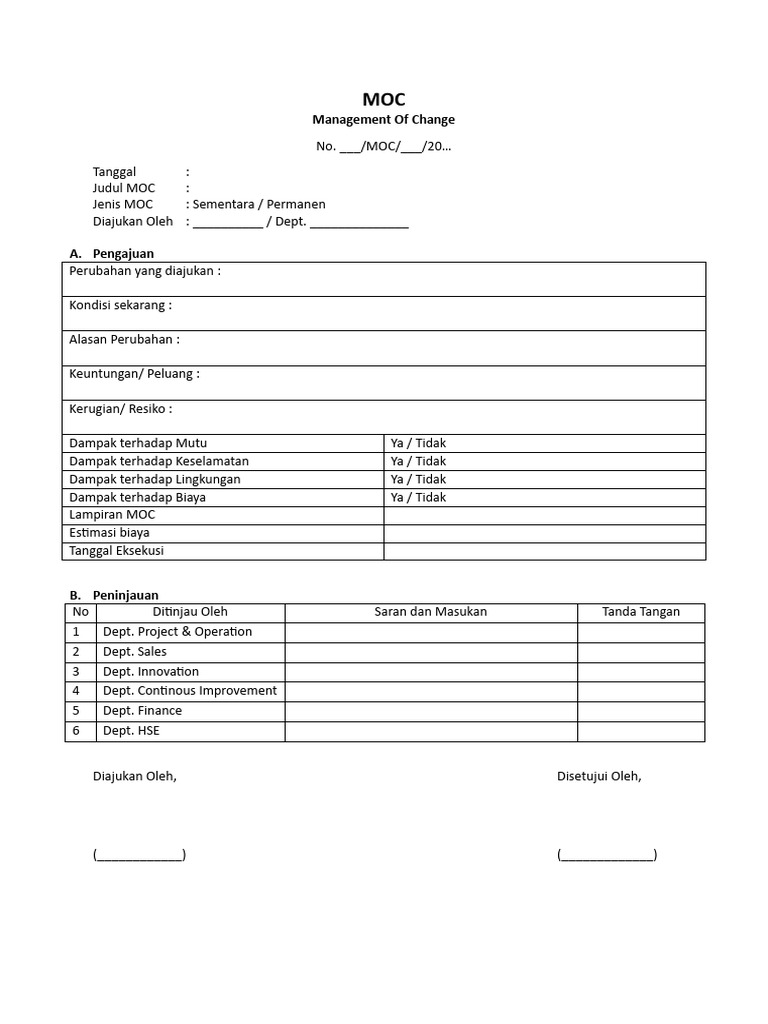 Formulir MOC untuk Manajemen Perubahan | PDF | Bisnis | Pengelolaan ...