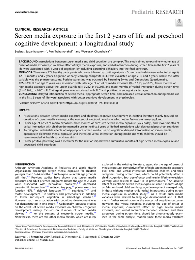 Screen Media Impact on Preschool Cognition | PDF | Parenting | Child ...