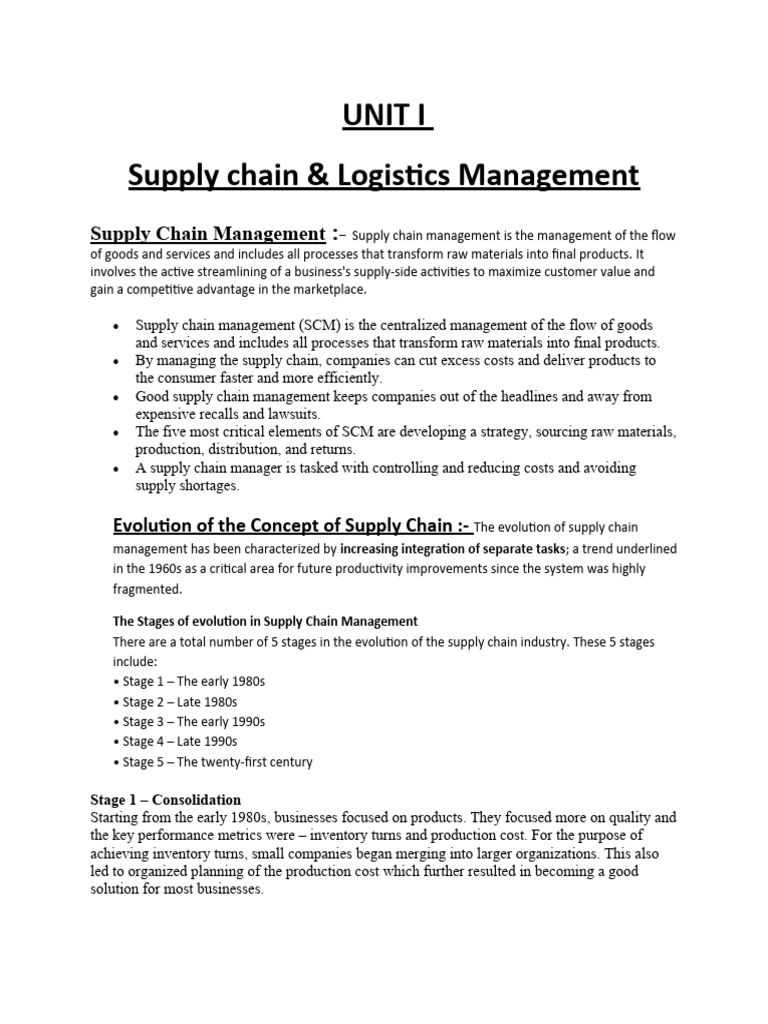 Supply Logistics Full Notes | PDF | Supply Chain Management | Supply Chain