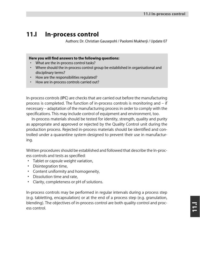 Reading Sample 11.l In-Process Control | PDF