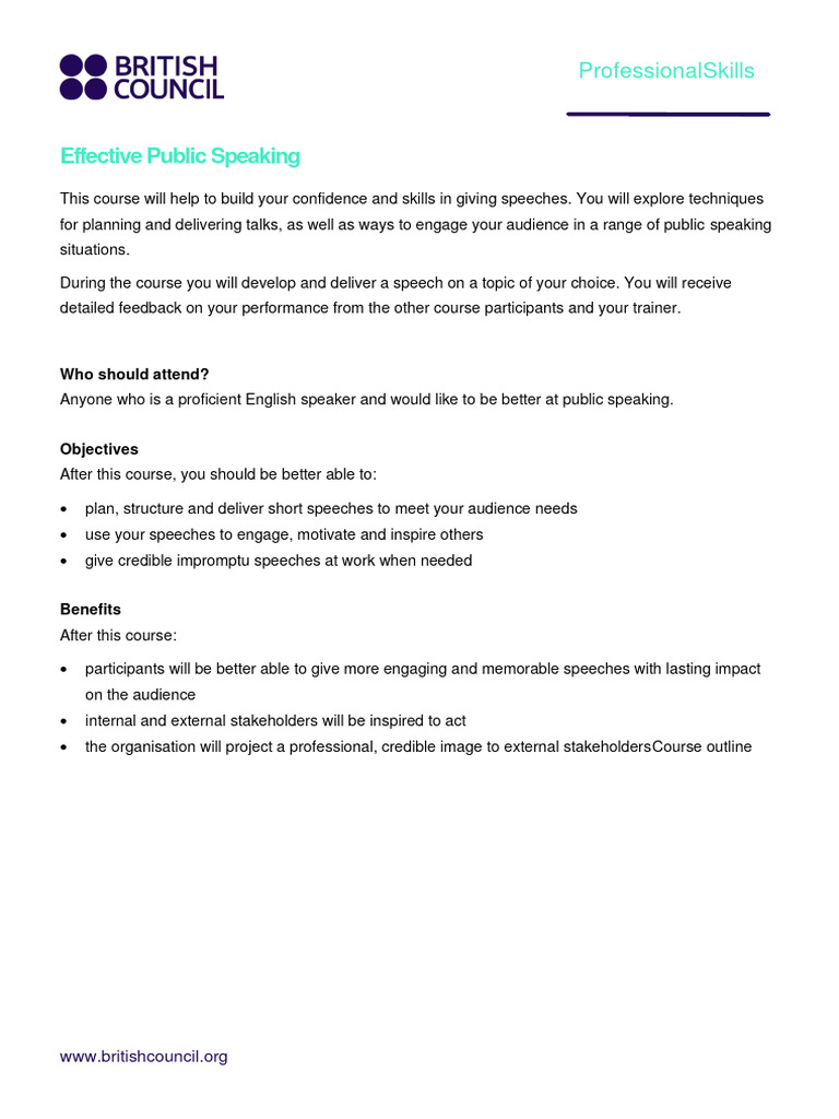 Effective Public Speaking Course Outline PDF