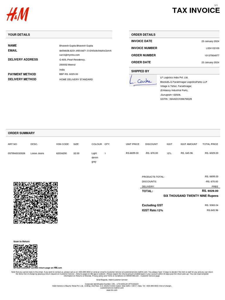 Tax invoice your details order details invoice date invoice number